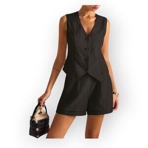 Commense Black Tailored Vest & Shorts Set XL US 12 - Minimalist Modern Chic